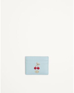 Valentino Garavani Cherryfic Grainy Calfskin Cardholder - Blue