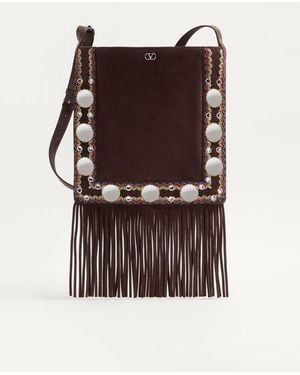Valentino Garavani Nellcôte Shoulder Bag With Embroidered Trim And Fringes - Purple