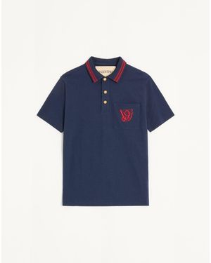 Valentino Cotton Piqué Polo Shirt With Vg Embroidery - Blue