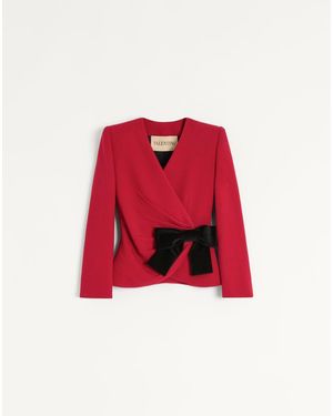 Valentino Wool Crepe Jacket With Contrasting Bow - Red