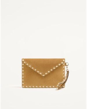 Valentino Garavani Rockstud Suede Clutch Bag - Natural