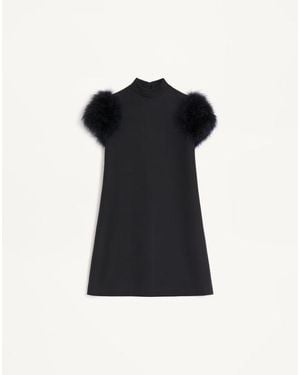 Valentino Short Crepe Couture Dress With Feathers - Black