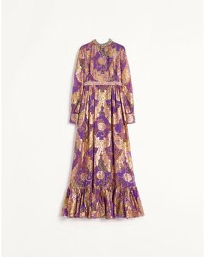 Valentino Long Embroidered Dress In Fil Coupe' Lame' Cachemire Apres L'hiver - Pink