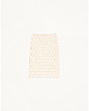 Valentino Cotton Skirt With Fleurs À Jour 36 - Natural