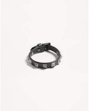 Valentino Garavani Rockstud Leather Bracelet With Ruthenium Studs - Black