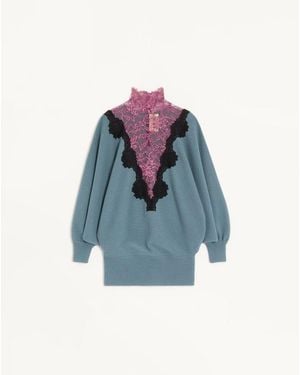 Valentino Wool Sweater With Lace - Blue