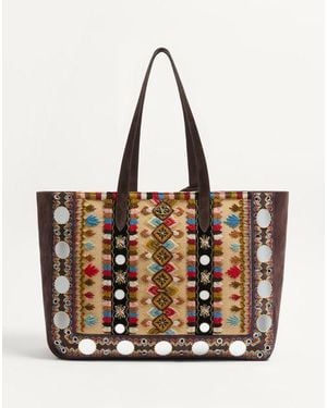 Valentino Garavani Nellcôte Large Embroidered Shopping Bag - Natural