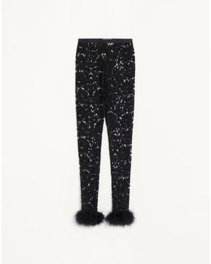 Valentino Lace Leggings With Feathers - Black