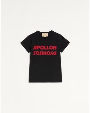 Valentino Cotton T-Shirt With Apollon Dyonisos Print - Black