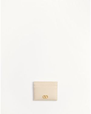 Valentino Garavani Vlogo Signature Grainy Calfskin Card Holder - Natural
