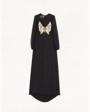 Valentino Embroidered Georgette Long Dress - Black