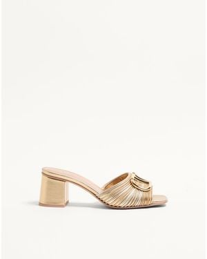 Valentino Garavani Vlogo Signature Metallic Slide Sandal With Cornely Embroidery 60Mm 35.5 - Natural