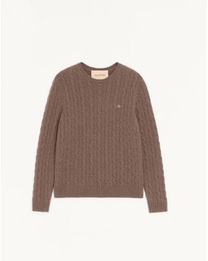 Valentino Cashmere Cable-Knit Pullover With Vlogo - Brown