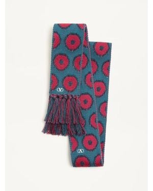 Valentino Garavani Antibes Cotton Scarf With Fringe - Blue