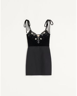 Valentino Embroidered Crepe Couture Short Dress - Black