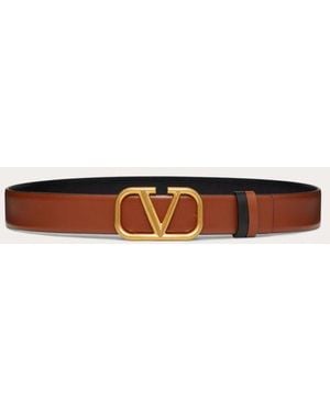 Valentino Garavani Reversible Vlogo Signature Belt In Glossy Calfskin 30 Mm - Brown