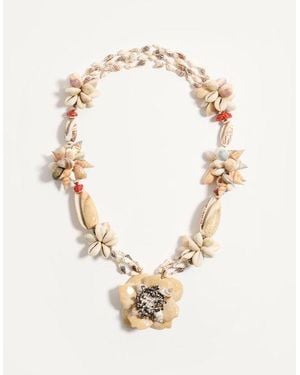 Valentino Garavani Collar Jardin Aquatique De Metal Esmaltado, Tela, Conchas, Corales Y Perlas Naturales Mujer - Neutro