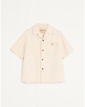 Valentino Denim Bowling Shirt With Vgold - Natural