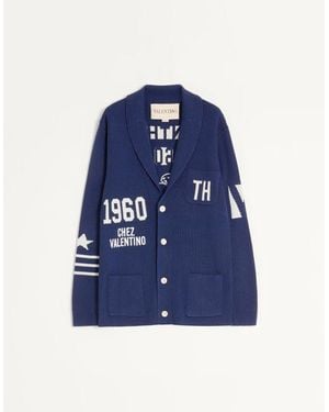 Valentino Strickjacke Aus Wolle Mit Schalkragen Und Chez -Jacquard Mann - Blau