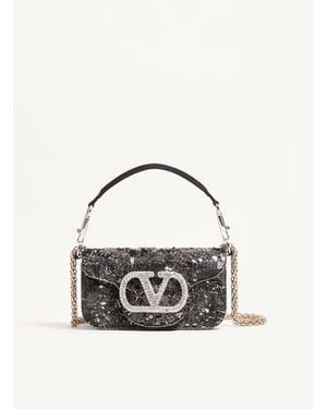 Valentino Garavani Locò Small Embroidered Shoulder Bag With Jewel Logo - Metallic