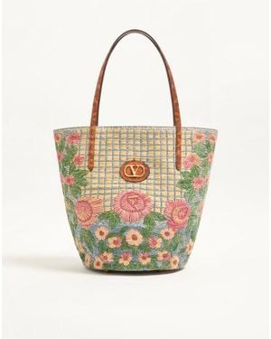 Valentino Garavani Panier De Fleurs Medium Embroidered Raffia Shopping Bag - Multicolour