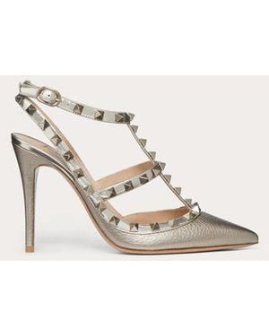 Valentino Garavani Rockstud Metallic Ankle Strap Pump 100 Mm - Natural