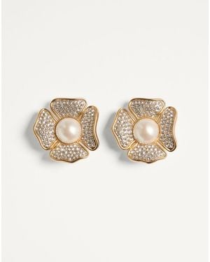 Valentino Garavani San Fin Metal Earrings With Swarovski Crystals And Pearls - Natural