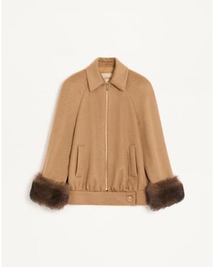Valentino Baby Camel Drap Peacoat With Shearling - Natural