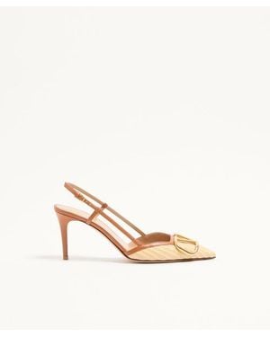 Valentino Garavani Vlogo Signature Raffia Slingback Court Shoes 80Mm - Natural