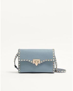 Valentino Garavani Small Rockstud Grainy Calfskin Crossbody Bag - Blue
