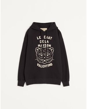 Valentino Sudadera De Algodón Con Parche Le Chat De La Maison Hombre - Negro
