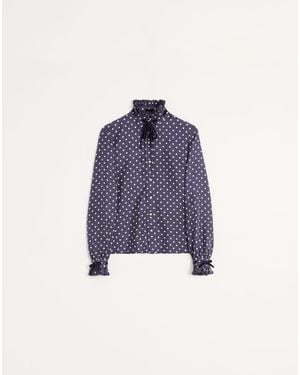 Valentino Twill Shirt With Plus De Pois Print - Blue