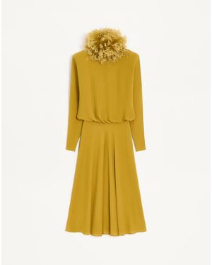 Valentino Georgette Midi Dress With Feathers - Yellow
