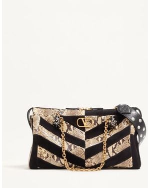 Valentino Garavani Panthea Python And Suede Chevron Motif Shoulder Bag - Black