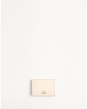 Valentino Garavani Vlogo Signature Grainy Calfskin Wallet - Natural
