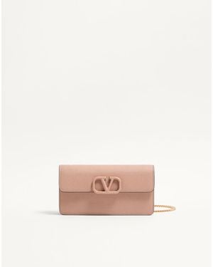 Valentino Garavani Vlogo Signature Grainy Calfskin Wallet With Chain - Multicolour