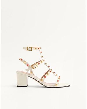 Valentino Garavani Rockstud Calfskin Sandal With Cabochon Stones 60Mm - Natural