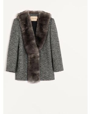 Valentino Single-Breasted Chevron Bouclé Caban With Shearling 38 - Multicolor