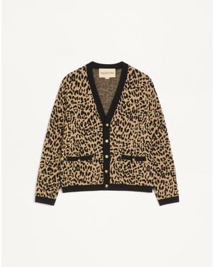 Valentino Wool Cardigan With Fauve Eclat Jacquard - Natural