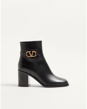 Valentino Garavani Vlogo Signature Calfskin Ankle Boot 75mm - Black