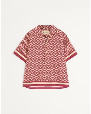 Valentino Camisa De Bowling De Popelina De Algodón Con Estampado Toute La V Hombre - Rosa