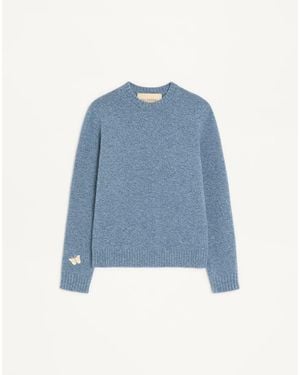 Valentino Mouliné Wool Sweater With Embroidered Butterfly Patch - Blue
