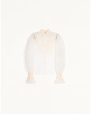 Valentino Embroidered Organza Shirt 36 - Natural