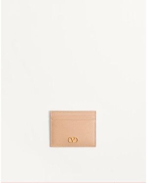 Valentino Garavani Vlogo Signature Grainy Calfskin Card Holder - Natural