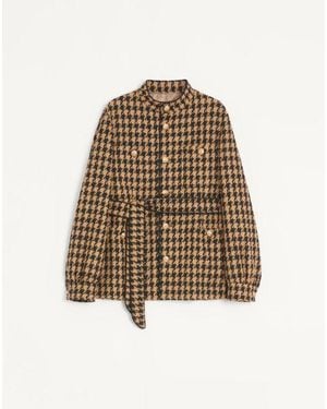 Valentino Houndstooth Wool Safari Jacket With Belt - Natural