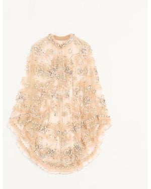 Valentino Embroidered Tulle Illusion Cape - White