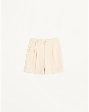 Valentino Cotton Canvas Cuffed Bermuda Shorts - Natural