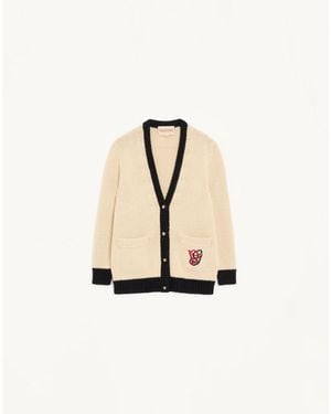 Valentino Embroidered Wool Cardigan - Natural