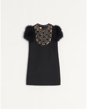 Valentino Embroidered Crepe Couture Short Dress - Black