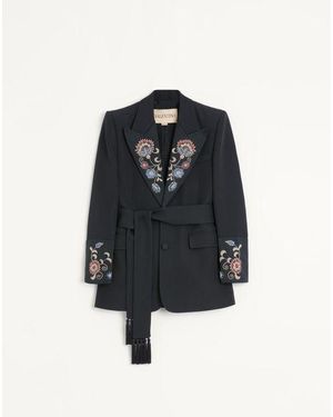 Valentino Embroidered Belted Jacket - Blue